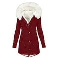 thumbnail image 1 of Luvrsol Women's Faux Fur Hood Mid‑Length Parka Coat Button Closure Puffer Jacket Warm Winter Outerwear, Wine S-5XL, 1 of 3