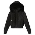 thumbnail image 1 of Luvrsol Women's Faux Fur Hooded Short Parka Puffer Jacket Full Zip Cropped Winter Coat Casual Warm Outerwear, Black M-2XL, 1 of 4