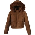 thumbnail image 1 of Luvrsol Women's Faux Fur Hooded Short Parka Puffer Jacket Full Zip Cropped Winter Coat Casual Warm Outerwear, Coffee M-2XL, 1 of 4
