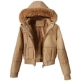 thumbnail image 1 of Luvrsol Women's Faux Fur Hooded Short Parka Puffer Jacket Full Zip Cropped Winter Coat Casual Warm Outerwear, Khaki M-2XL, 1 of 6