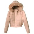 thumbnail image 1 of Luvrsol Women's Faux Fur Hooded Short Parka Puffer Jacket Full Zip Cropped Winter Coat Casual Warm Outerwear, Pink M-2XL, 1 of 4