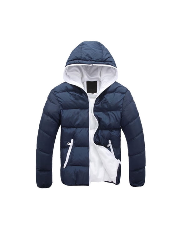 Women's Hooded Light Puffer Jacket Full Zip Short Outerwear Casual Warm Winter Coat, Navy XS-L2