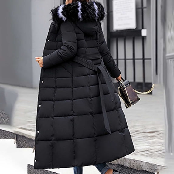 Luvrsol Women's Hooded Maxi Length Puffer Coat Full Zip Long Winter Jacket Warm Oversized Outerwear, Black S-L2