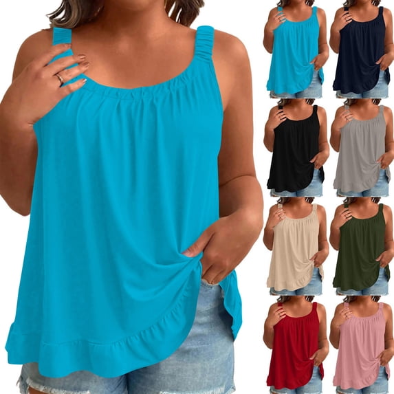 Luvrsol Women's Plus Size Casual Tank Top with Solid Lace Hem, XL-5XL