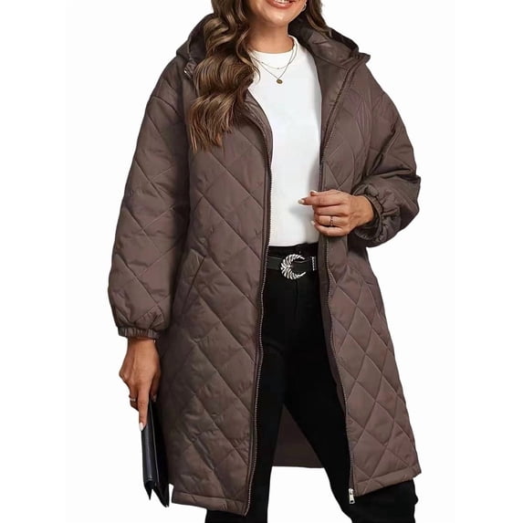 Luvrsol Women's Plus Size Hooded Long Puffer Coat Loose Padded Winter Jacket Casual Warm Outerwear, Coffee XL-5XL