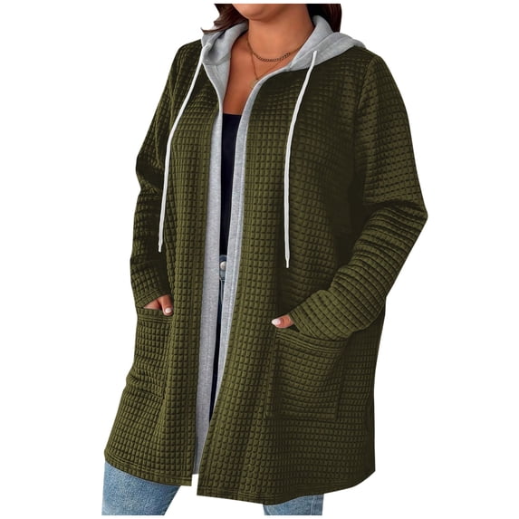 Luvrsol Women's Plus Size Mid‑Length Hooded Open Front Cardigan, Long Sleeve Casual Jacket L-5XL