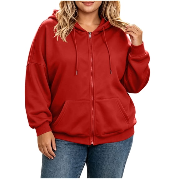 Luvrsol Women's Plus Size Zip Up Hoodie Jacket, Long Sleeve Casual Hooded Sweatshirt with Pocket L-5XL