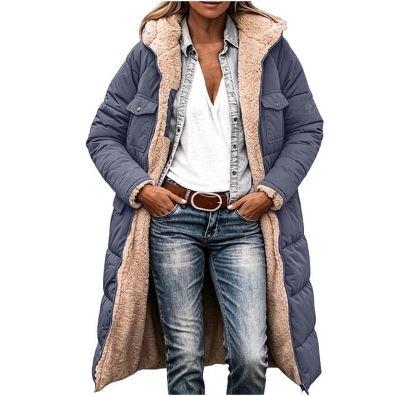 Luvrsol Women's Reversible Long Fleece Lined Coat, Open Front Two Wear Casual Jacket with Pockets S-5XL