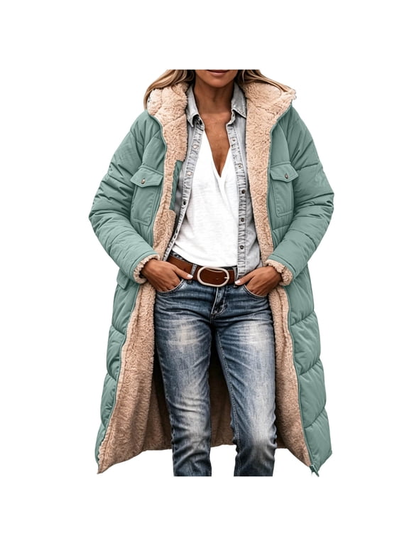 Women's Reversible Long Fleece Lined Coat, Open Front Two Wear Casual Jacket with Pockets S-5XL