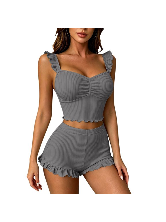 Women’s Soft Knit Lounge Set 2-Piece Set with Sleeveless Top and Loose-Fit Shorts, S-3XL