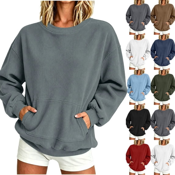 Luvrsol Women's Sweatshirt Relaxed Solid Crew Neck Pullover Long Sleeve Casual Basic Tops S-2XL
