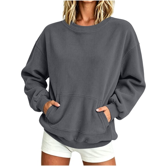 Luvrsol Women's Sweatshirt Relaxed Solid Crew Neck Pullover Long Sleeve Casual Basic Tops S-2XL