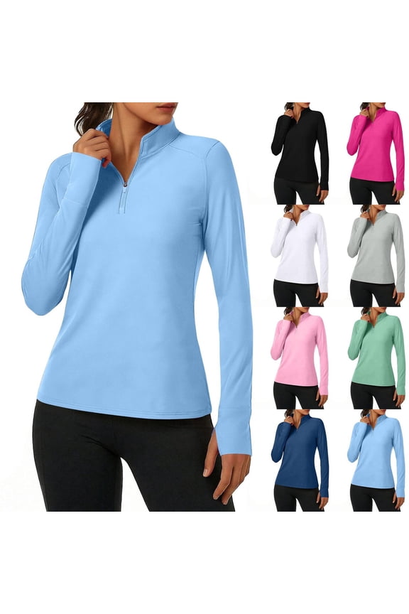 Women's UV Protection Long Sleeve Rash Guard Shirt Soft Half-Zip Yoga Tops