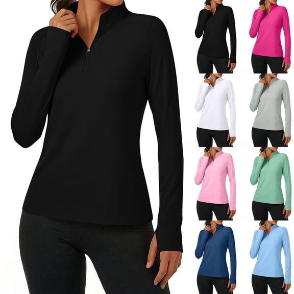 Luvrsol Women's UV Protection Long Sleeve Rash Guard Shirt Soft Half-Zip Yoga Tops
