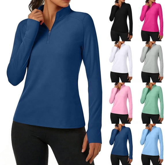 Luvrsol Women's UV Protection Long Sleeve Rash Guard Shirt Soft Half-Zip Yoga Tops