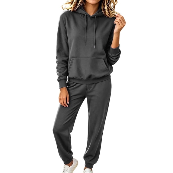 Luvrsol Womens 2 Piece Sets Solid Loungewear Matching Set Hooded Top Loose Athletic Long Pants Sweatsuit 2XS-XL
