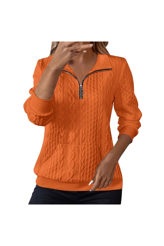 Womens Blouses Dressy Winter Loose Half Zip Long Sleeve Round Neck Solid Casual Shirt Tops S-2XL