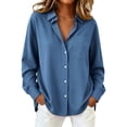 thumbnail image 1 of Luvrsol Womens Button Down Shirt Solid Blouse Long Sleeve Loose Tops for Commute & Daily Errands S-2XL, 1 of 5