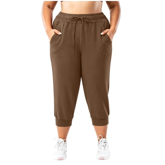 Luvrsol Womens Capri Pants Plus Size Solid Drawstring Waist Pocketed 3/4-Length Sweatpants L-4XL