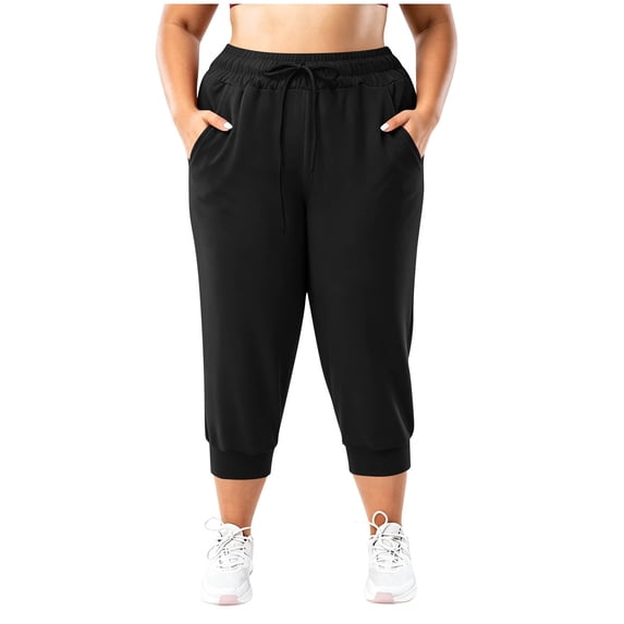 Luvrsol Womens Capri Pants Plus Size Solid Drawstring Waist Pocketed 3/4-Length Sweatpants L-4XL