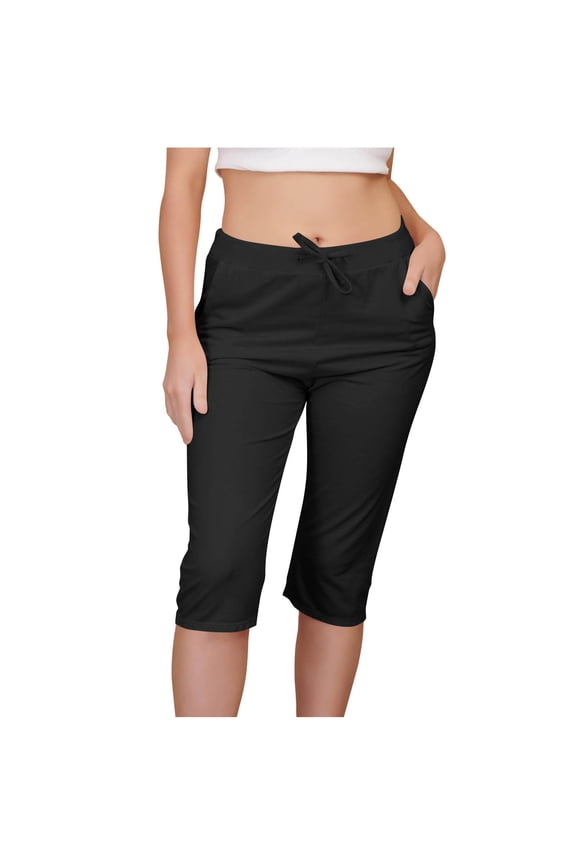 Womens Capri Pants Quick Dry Moisture Wicking Casual Solid High Waisted Straight Crop Pants, Size S-2XL