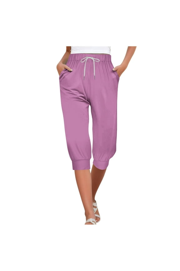 Womens Capri Pants Quick Dry Moisture Wicking High Waisted Straight Crop Pants, Size S-2XL