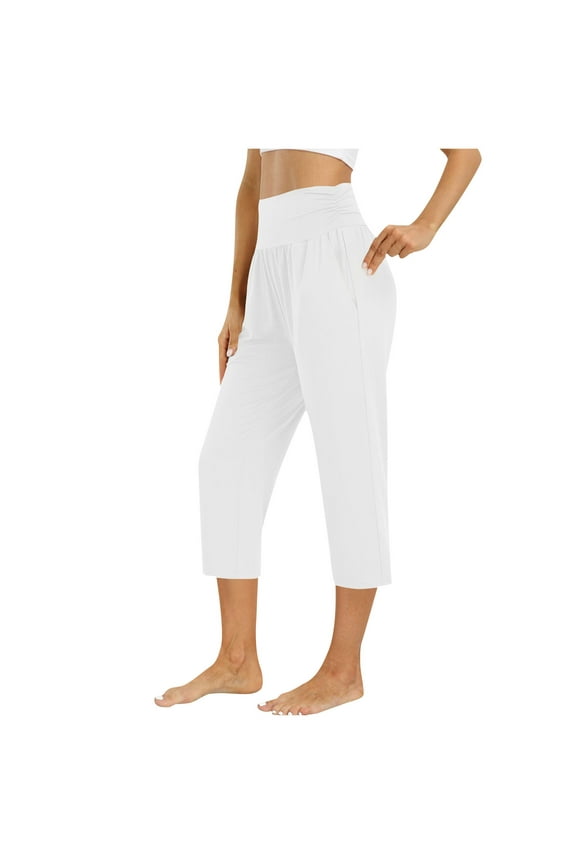 Womens Capri Pants Quick Dry Moisture Wicking High Waisted Straight Crop Pants, Size S-2XL