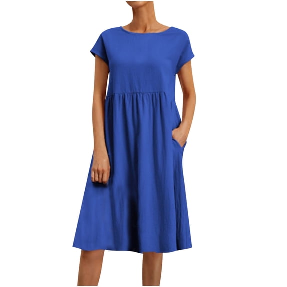 Luvrsol Womens Dresses Solid Crew Neck Half Sleeve Relaxed Fit Below Knee Dress S-2XL