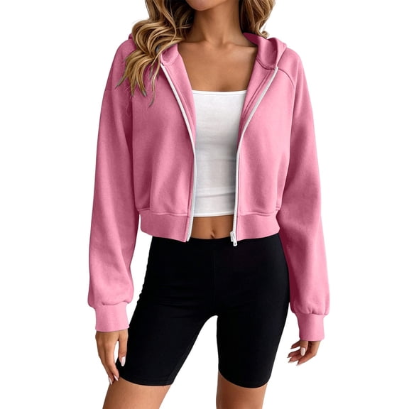 Luvrsol Womens Hoodiess Light Zip Up Hoodie Outer Layer Cropped Jacket Sweatshirt with Pockets S-2XL