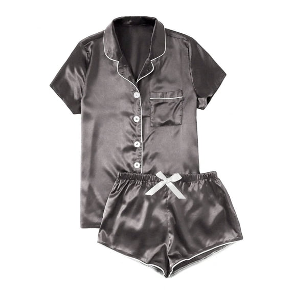 Luvrsol Womens Pajamas Satin Solid Lightweight Casual Home Button Short-sleeved Shorts Pajama Set, S-XL
