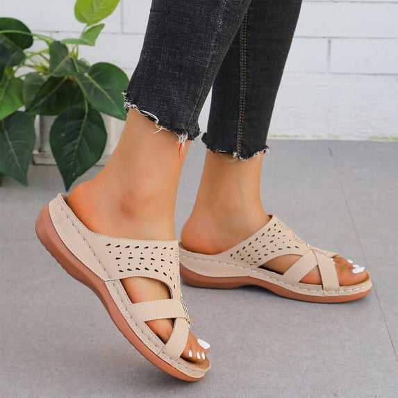 Luvrsol Womens Sandals Casual Spring Beach Round Toe Open Toe Thick Bottom Wedge Heels, 6.5-13.5