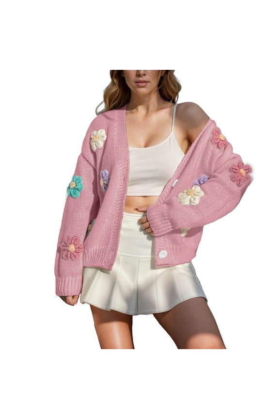 Womens Sweaters Cardigan Open Front V Neck Hollow Out Ripped Knit Jackets Loose Short Sweater S-XL