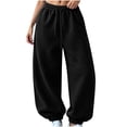 thumbnail image 1 of Luvrsol Womens Sweatpants Oversized Drawstring Jogger Sweatpants High Waist Loose Solid Casual Jogger Pants, Black S, 1 of 7