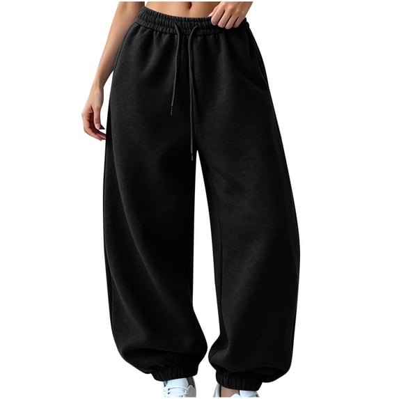 Luvrsol Womens Sweatpants Oversized Drawstring Jogger Sweatpants High Waist Loose Solid Casual Jogger Pants, Black S