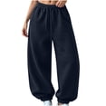 thumbnail image 1 of Luvrsol Womens Sweatpants Oversized Drawstring Jogger Sweatpants High Waist Loose Solid Casual Jogger Pants, Navy XL, 1 of 7