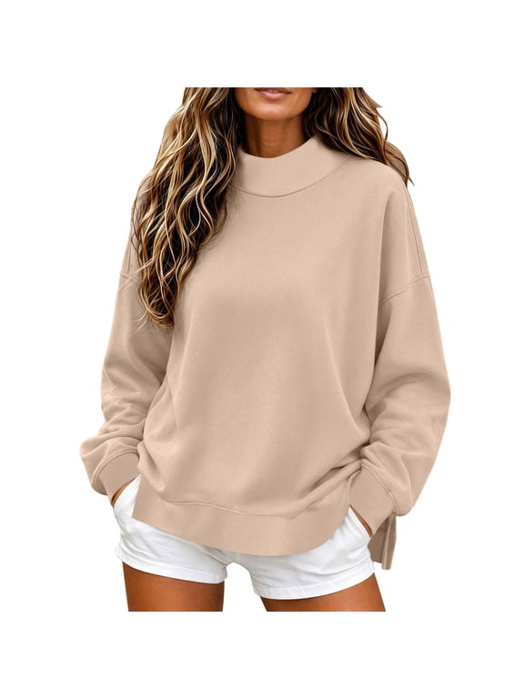 Womens Sweatshirt Casual Solid Crewneck Pullover Relaxed Fit Long Sleeve Basic Top S-2XL