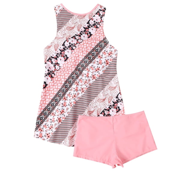 Luvrsol Womens Swimsuits Conservative Print Strappy Back Set Swimdress Swimsuit Women Plus Size, Size S-5XL