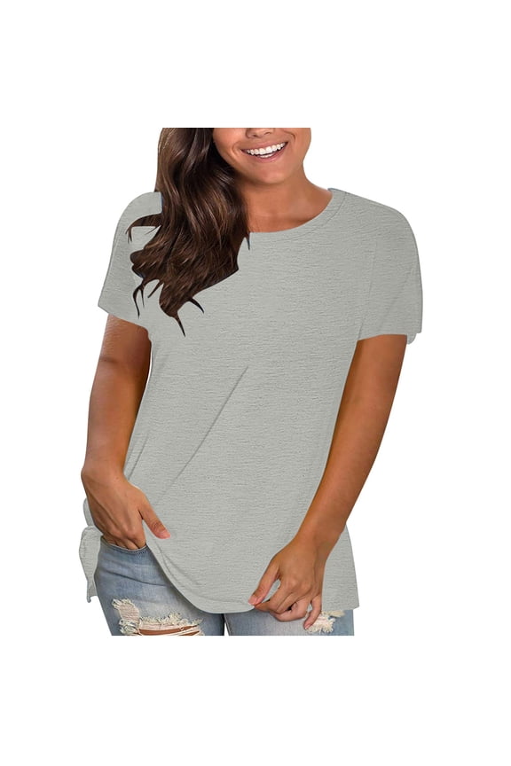 Womens T Shirts Cotton Solid Round Neck Short Sleeve Casual Loose T-shirt, Size S-2XL