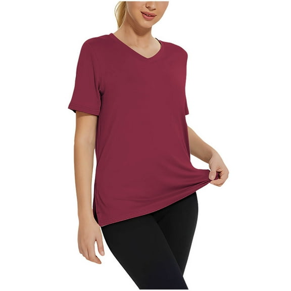 Luvrsol Womens T Shirts Solid Color V-Neck Short Sleeved Casual Shirt, Size S-3XL
