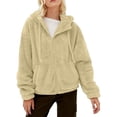 thumbnail image 1 of Luvrsol Womens Winter Coat Hooded Fleece Teddy Jacket Drawstring Relaxed Fit Warm Sherpa Coat, Khaki S-3XL, 1 of 9