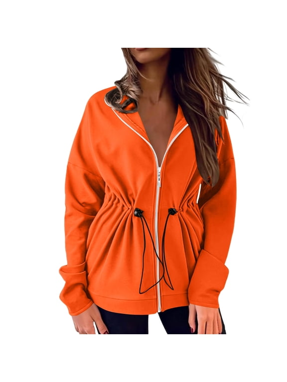 Zip Up Hoodie Women Lightweight Jacket Long Sleeve Casual Outdoor Sweatshirt Coat with Pockets S-2XL