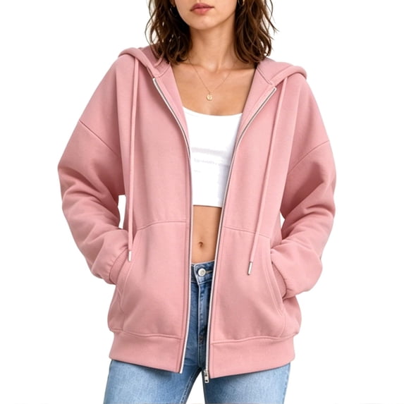 Luvrsol Zip Up Hoodies Women Basic Long Sleeve Hooded Zip Jacket Drawstring Sweat Top with Pockets S-2XL