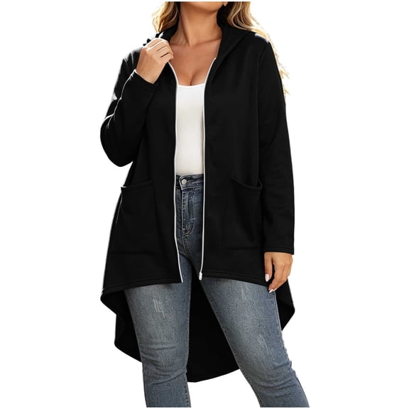 Luvrsol Zip Up Hoodies Women Drawstring Hood Zip Long Jacket Casual Top with Side Deep Pockets S-2XL