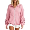 thumbnail image 1 of Luvrsol Zip Up Hoodies Women Lace Sleeves Drawstring Hoodie Jacket Outerwear with Pockets Sweatshirt S-2XL, 1 of 5