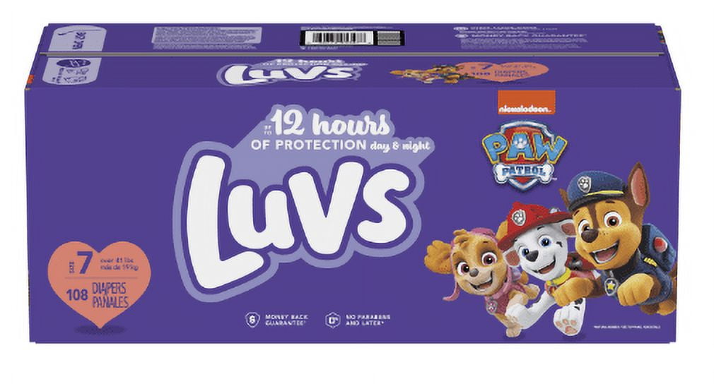 Luvs Size 7 Diapers, 108 Count, Paw Patrol Designs, 12Hrs Protection