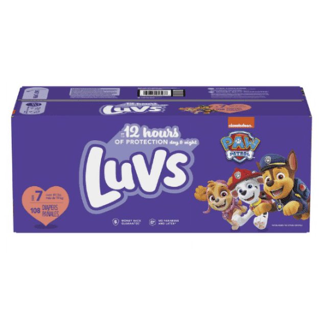 Luvs Paw Patrol Design Diapers, Size 7, 12 Hour Leak Protection, 108