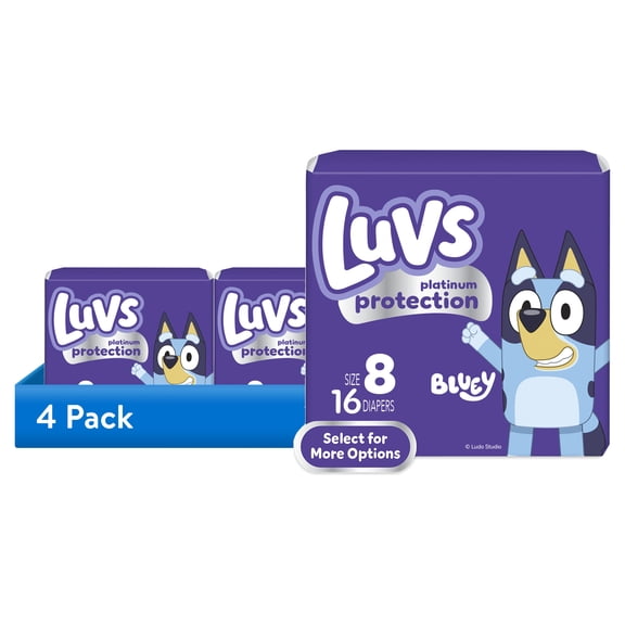(4 pack) Luvs Platinum Protection Baby Diapers Size 8, 16 Count (Select for More Options)
