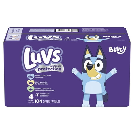 Luvs Platinum Protection Bluey Edition, Disposable Baby Diapers - Size 4, 104 Count