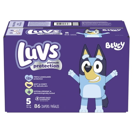 Luvs Platinum Protection Bluey Edition, Disposable Baby Diapers - Size 5, 86 Count