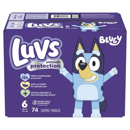 Luvs Platinum Protection Bluey Edition,Disposable Baby Diapers - Size 6, 74 Count